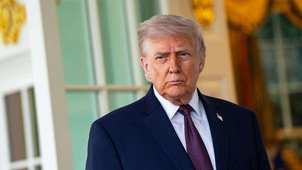 President Donald Trump speaking to media outside the Oval Office in Washington, D.C.