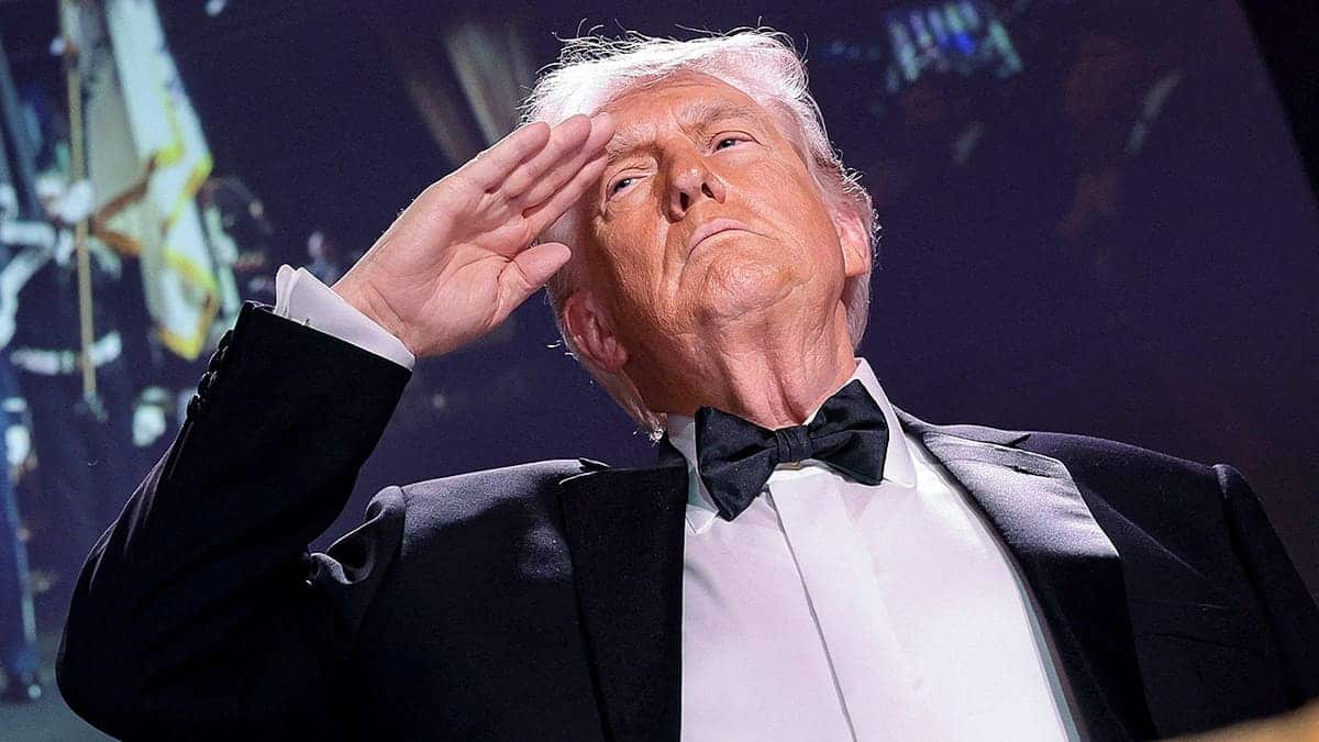 U.S. President Donald Trump saluting at the White House Correspondents' Association dinner