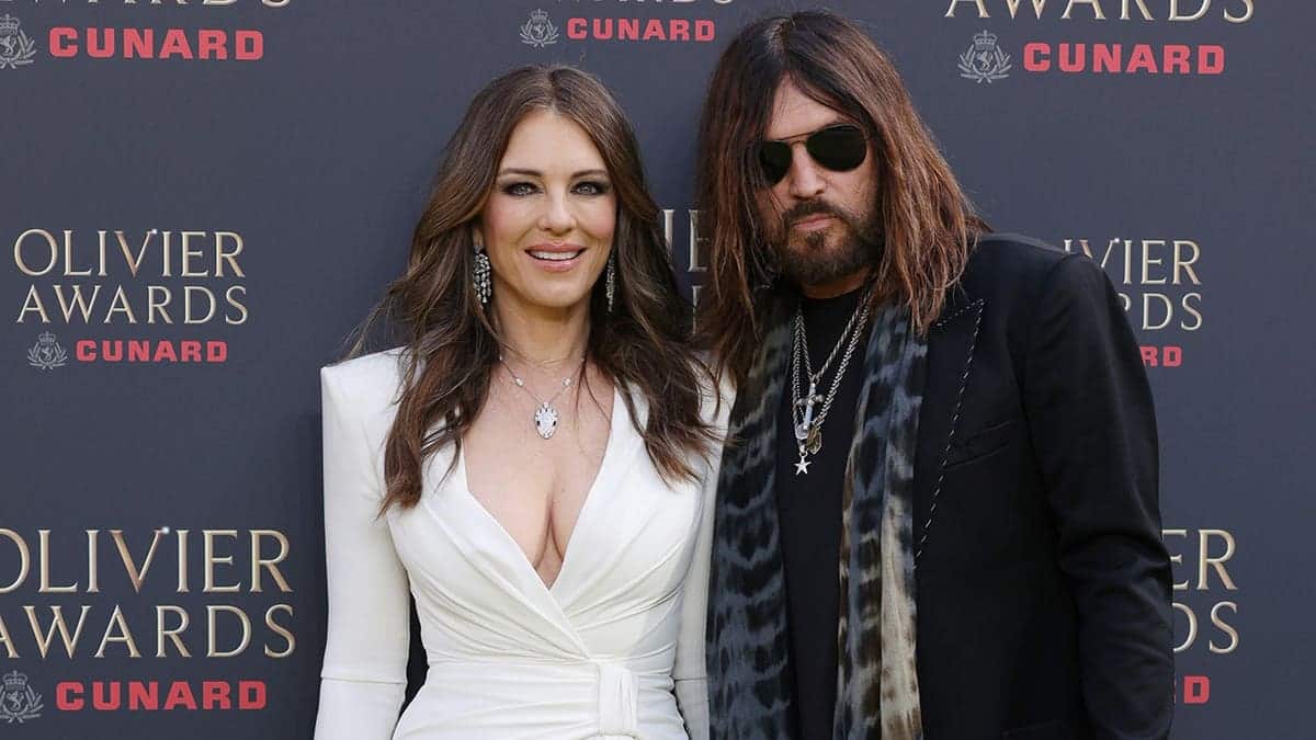 Elizabeth Hurley and Billy Ray Cyrus at the Olivier Awards in London in April 2026