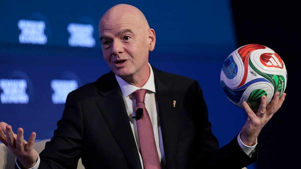 FIFA President Gianni Infantino speaking at a conference in Washington, D.C.