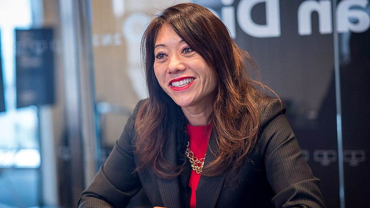 California Treasurer Fiona Ma smiles during an interview