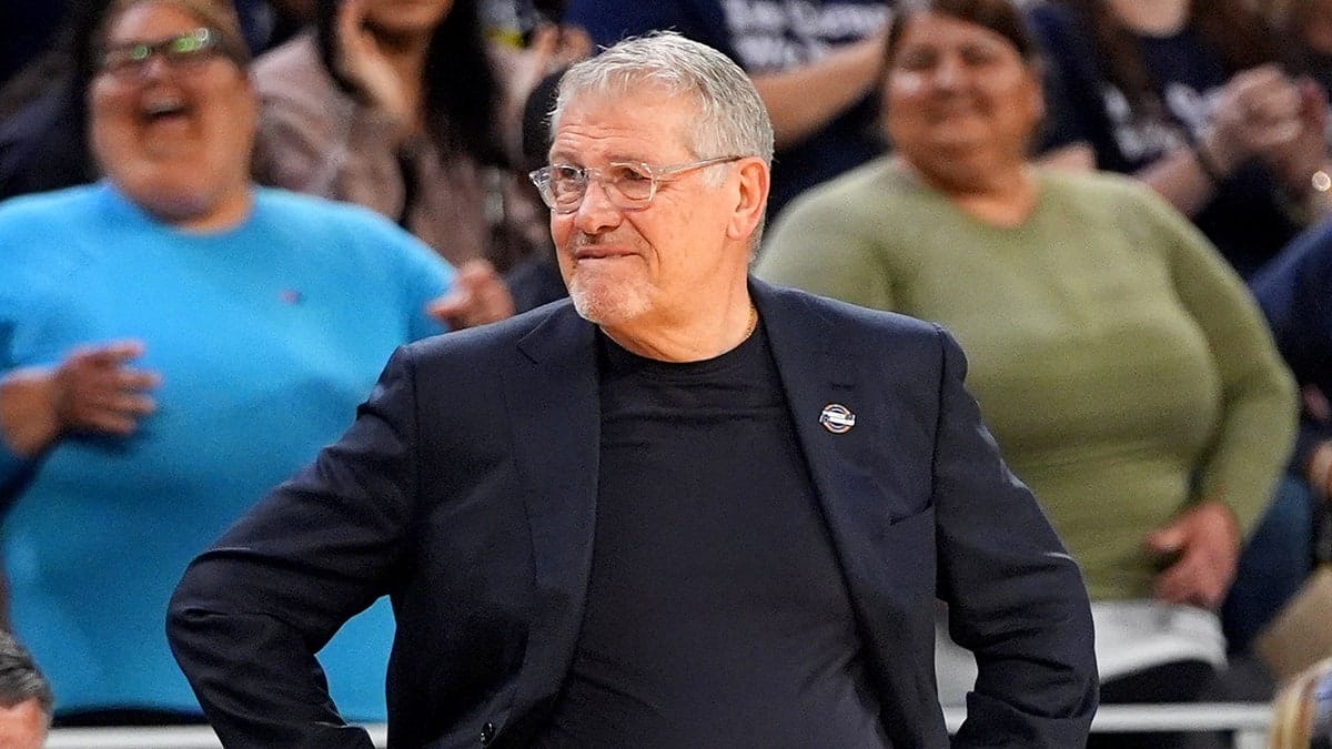 UConn head coach Geno Auriemma watching a play during NCAA tournament game in Fort Worth Texas
