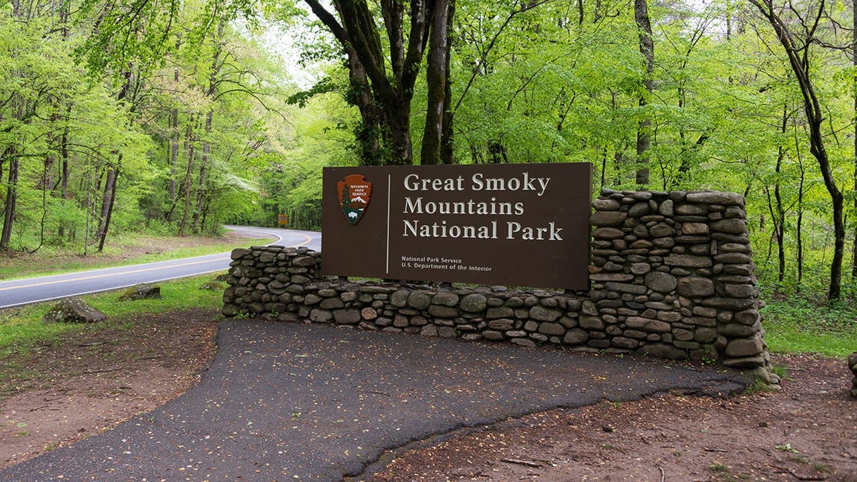 Entrance sign to Great Smoky Mountains National Park on Tsali Boulevard