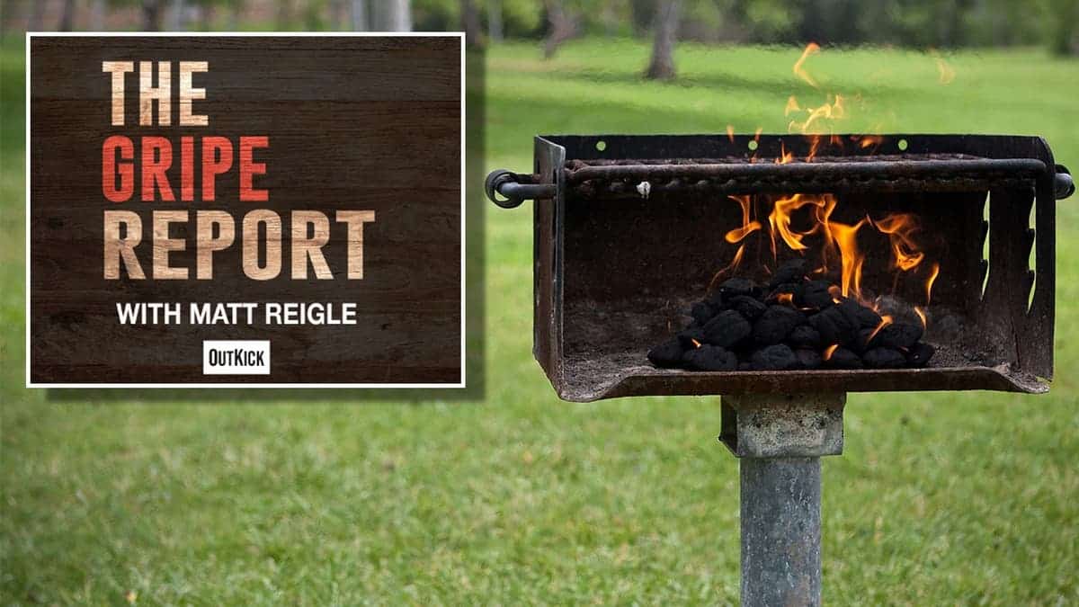 Gripe Report logo and charcoal grill