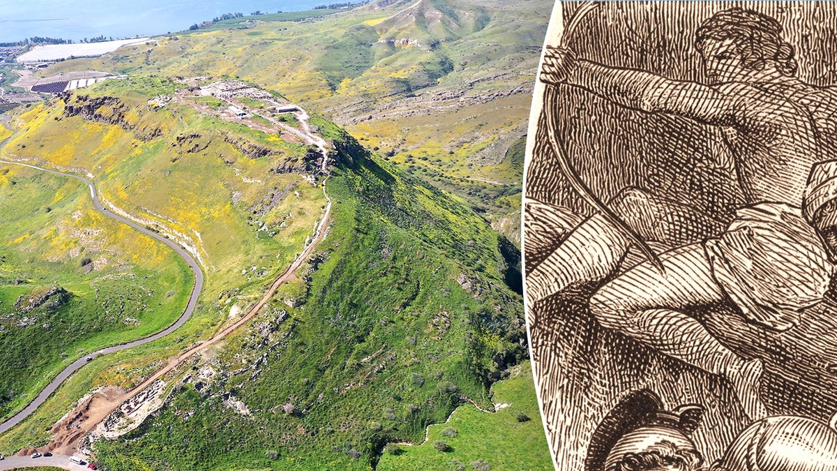 Aerial view of Hippos, illustration of ancient slingshot