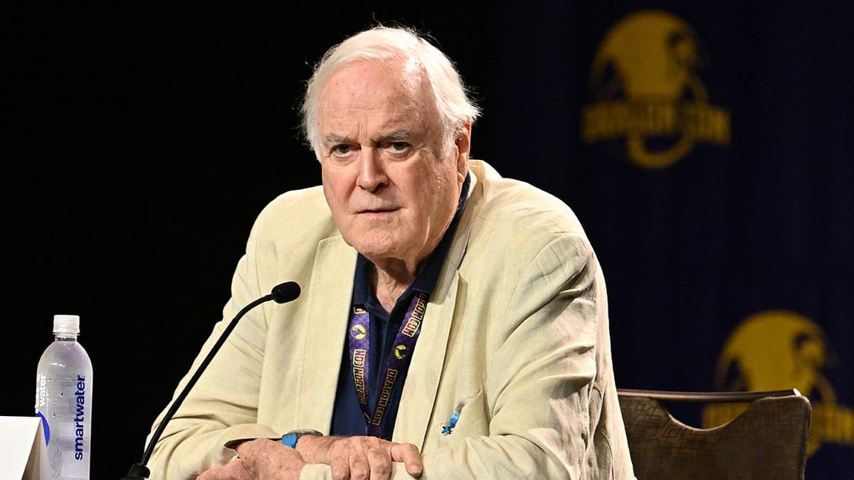 John Cleese speaking onstage at Dragon Con in Atlanta, Georgia.