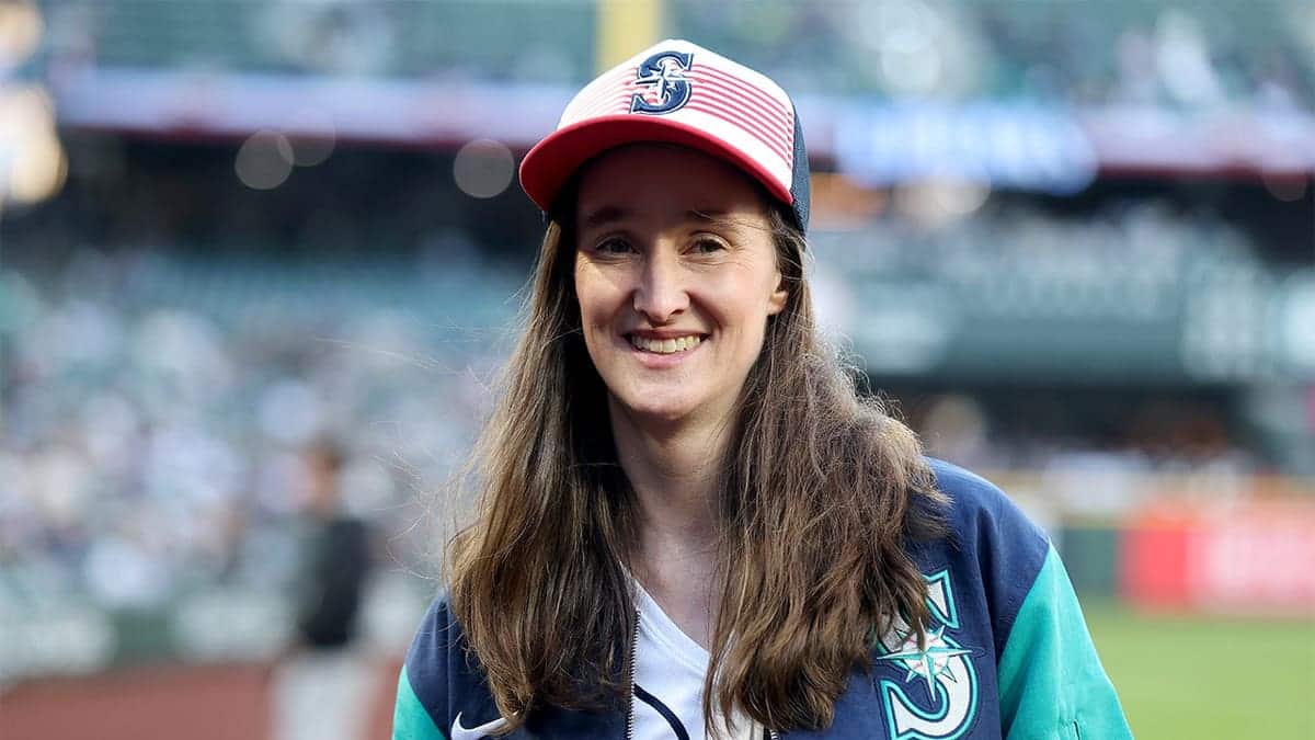 Seattle Mayor Katie Wilson standing at T-Mobile Park during ceremonial first pitch.