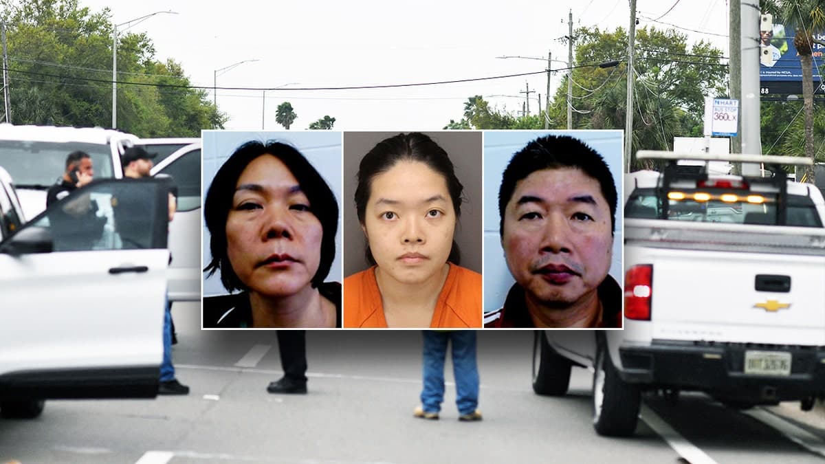 Composite image of Ann Mary Zheng and her parents, Qiu Qin Zou and Jia Zhang Zheng, following arrests tied to MacDill Air Force Base investigation