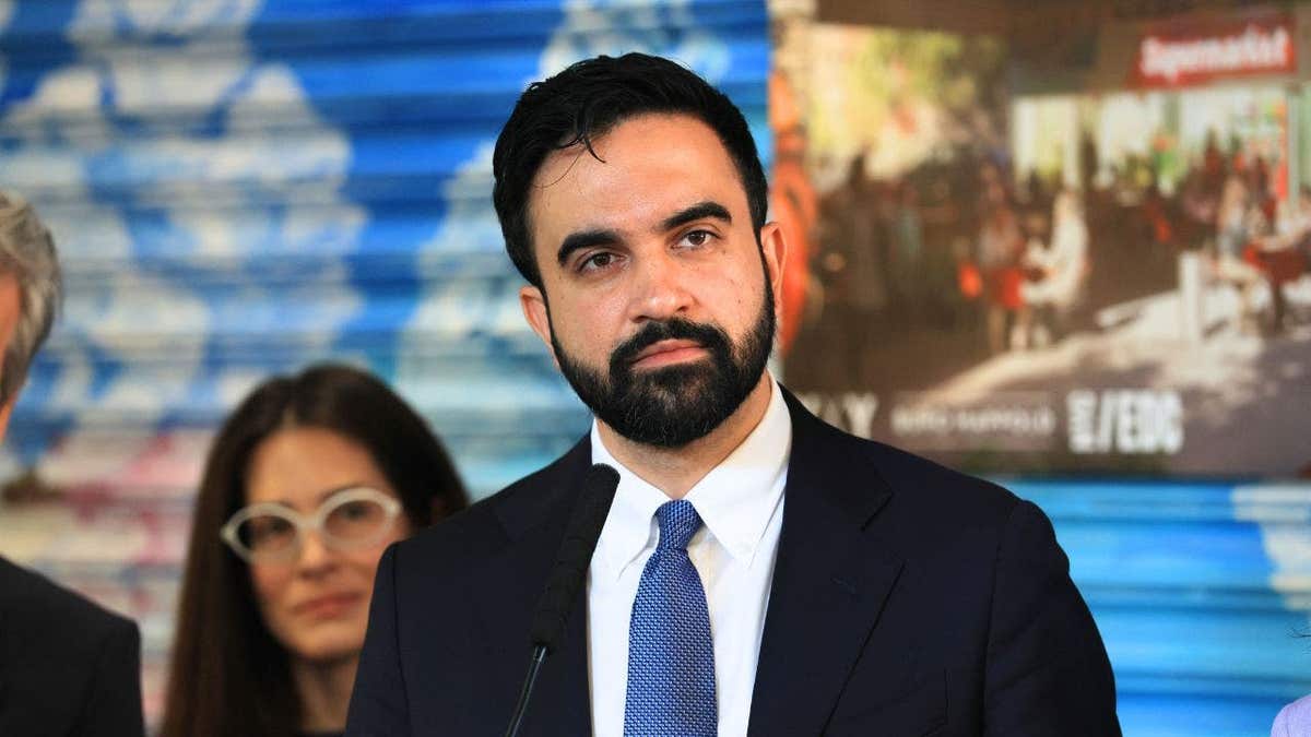 New York City Mayor Zohran Mamdani speaks at a press conference at La Marqueta in East Harlem on April 14, 2026, outlining plans for city-run grocery stores aimed at lowering food prices.