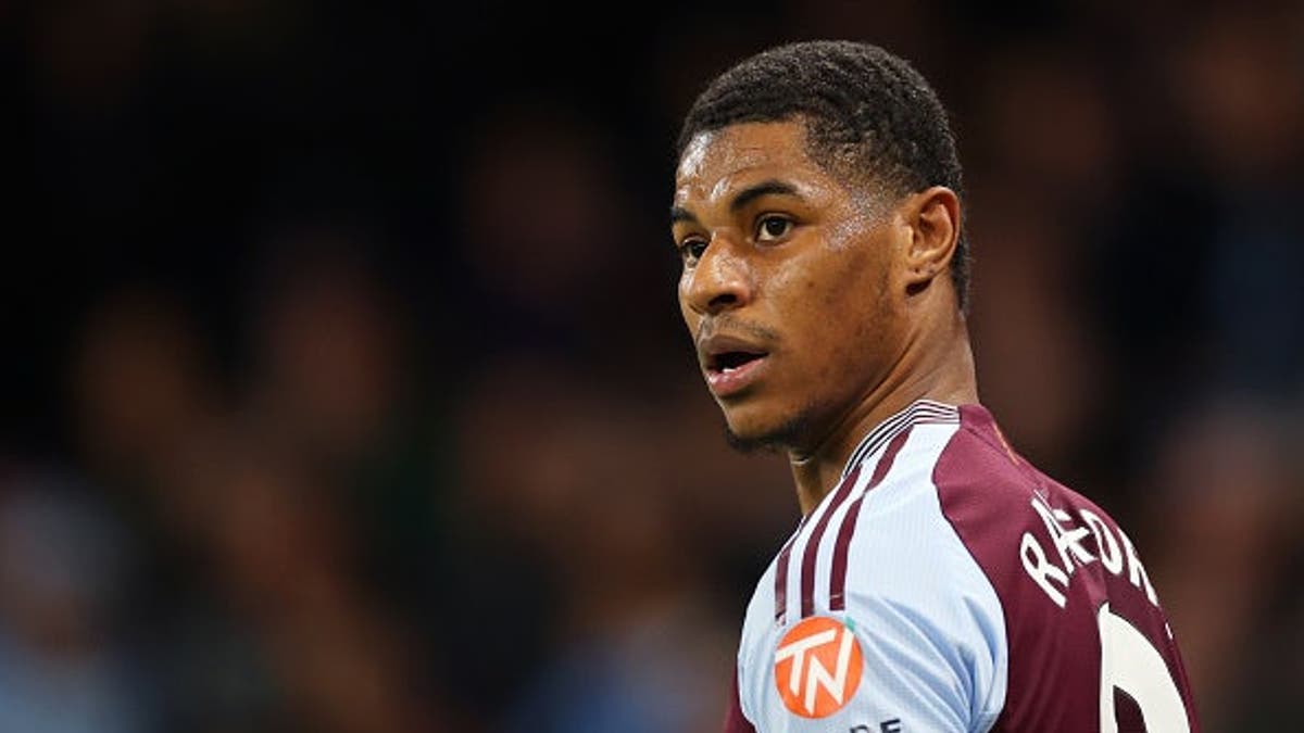 Marcus Rashford of Aston Villa looking on during a Premier League match at Etihad Stadium