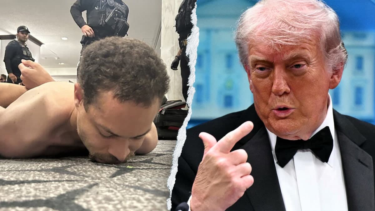 Cole Allen lying on the ground and Donald Trump standing in separate images
