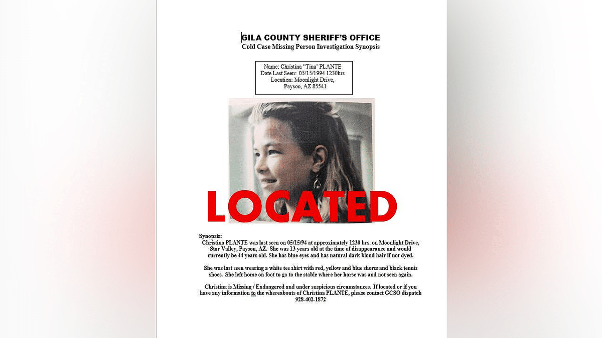 Original missing person flyer for Christina Plante marked