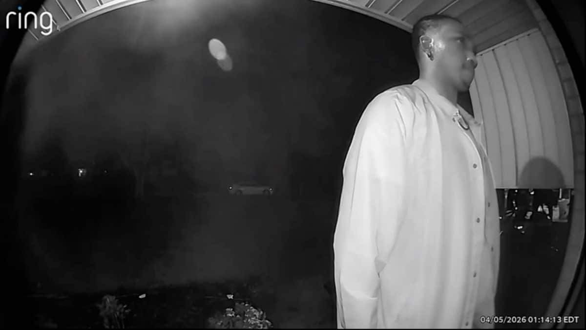 a man seen on door camera outside home