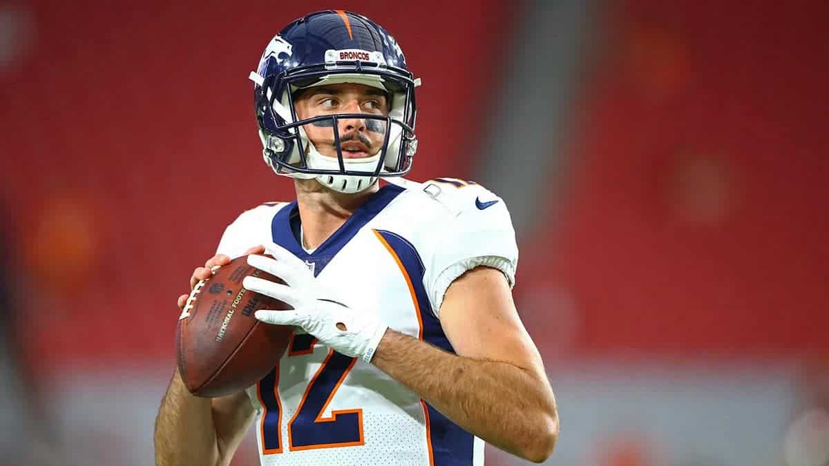 Denver Broncos quarterback Paxton Lynch throwing a pass during a game at University of Phoenix Stadium