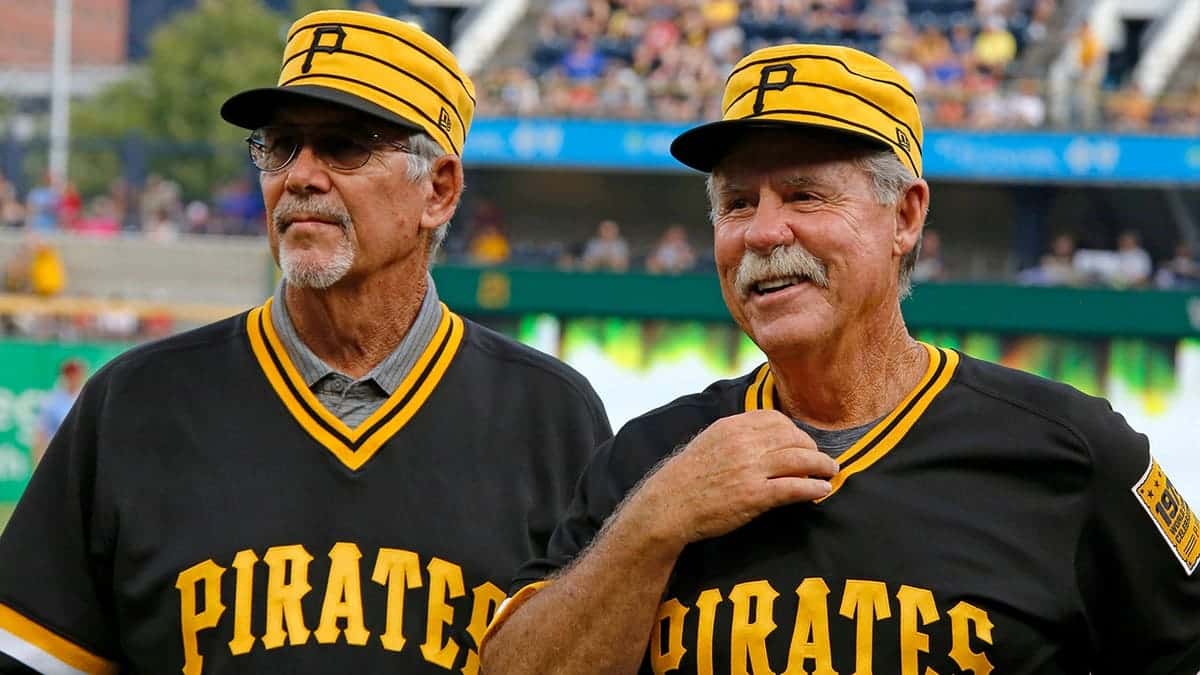 Tim Foli and Phil Garner attending a pre-game ceremony in Pittsburgh