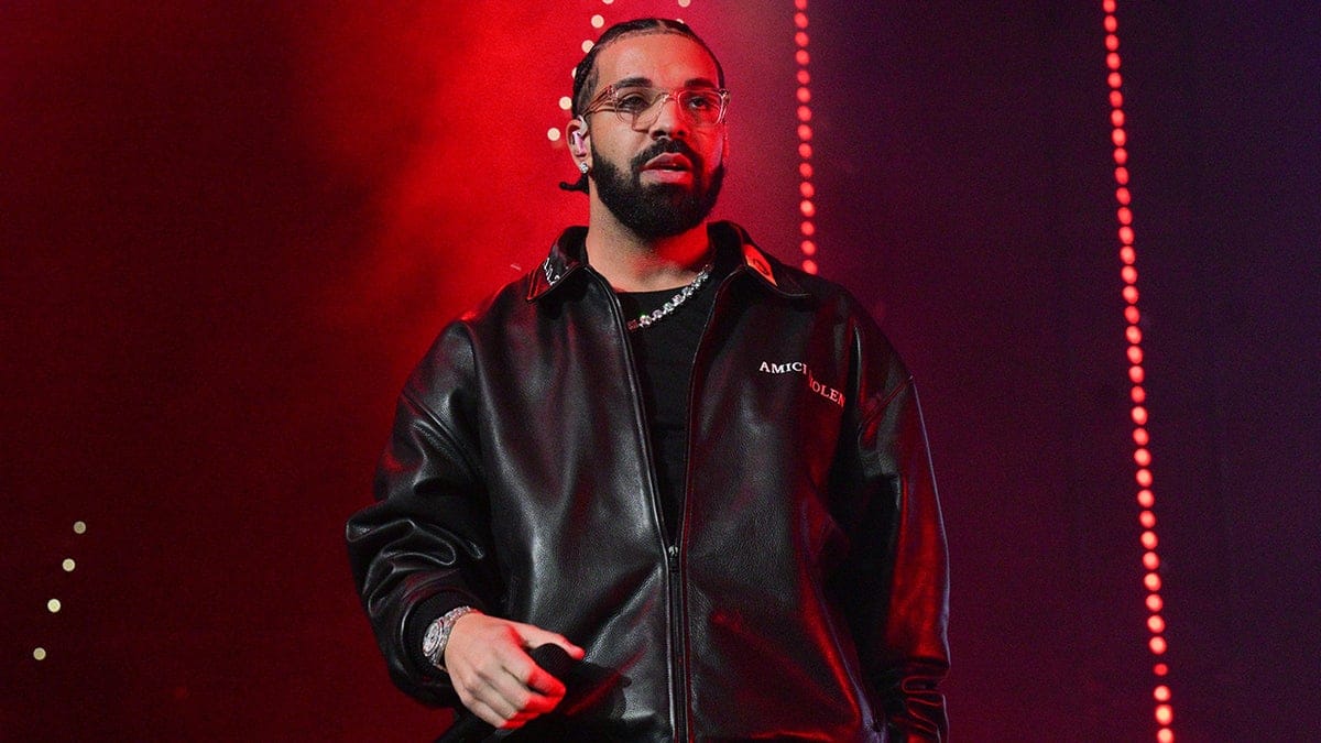 Rapper Drake performing onstage at State Farm Arena in Atlanta