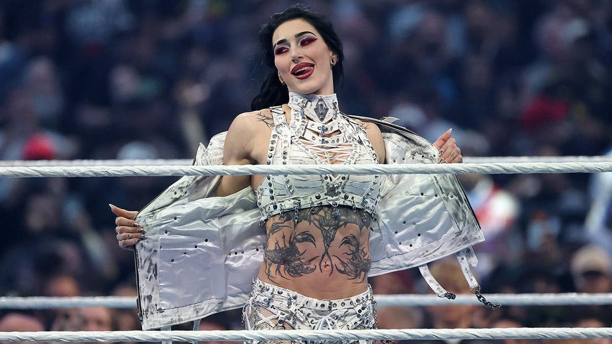 Rhea Ripley standing in the ring at Allegiant Stadium in Las Vegas