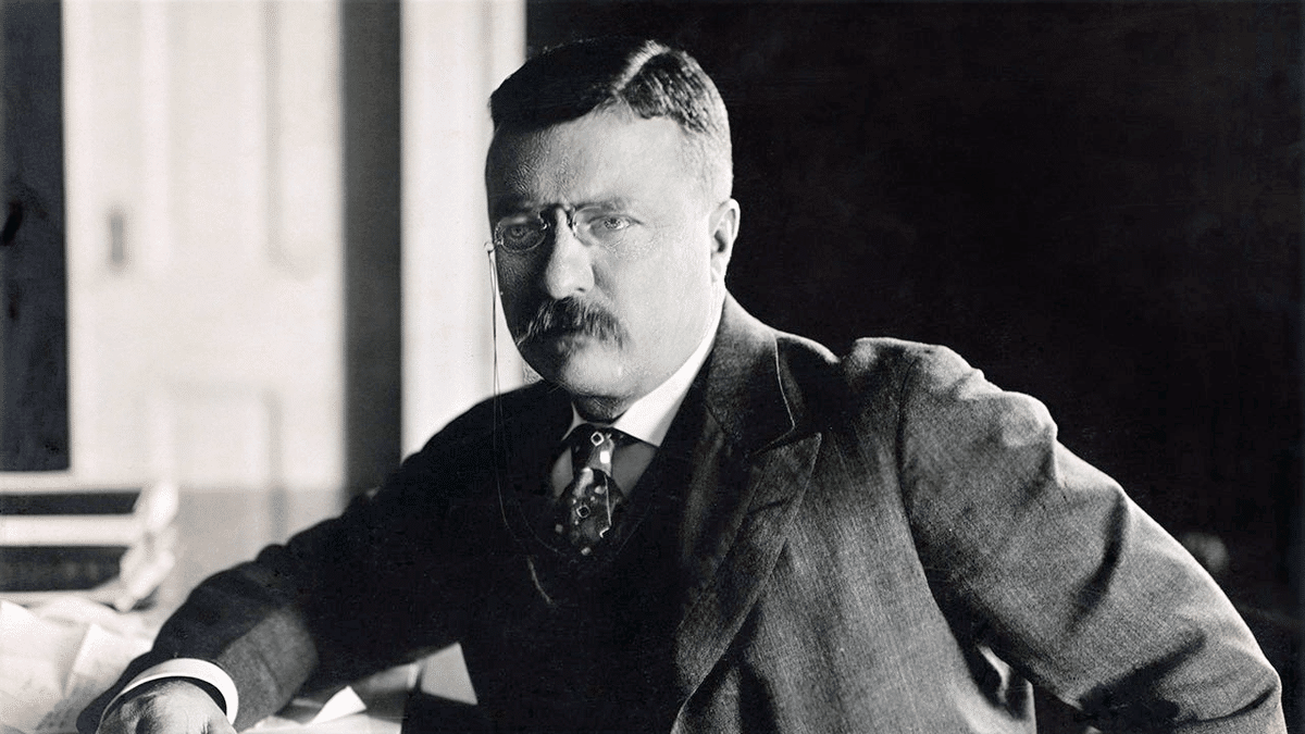 U.S. President Theodore Roosevelt seated at his desk in his Washington D.C. office