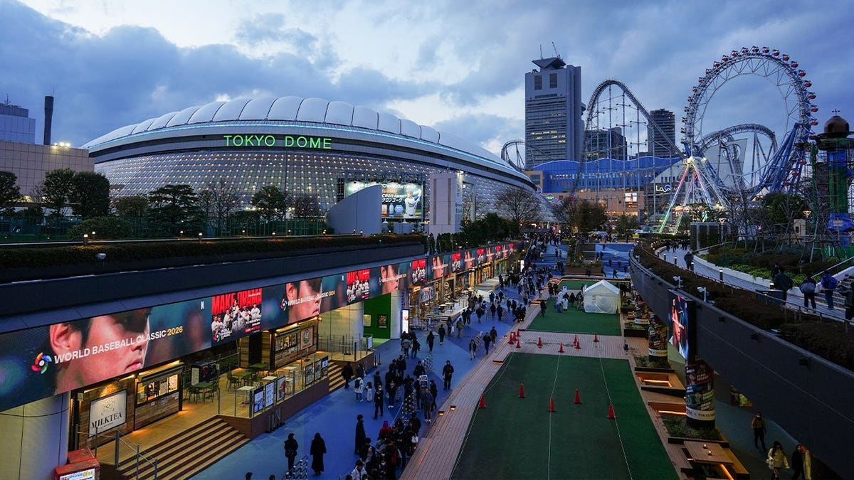 amusement park next to a Tokyo Dome stadium