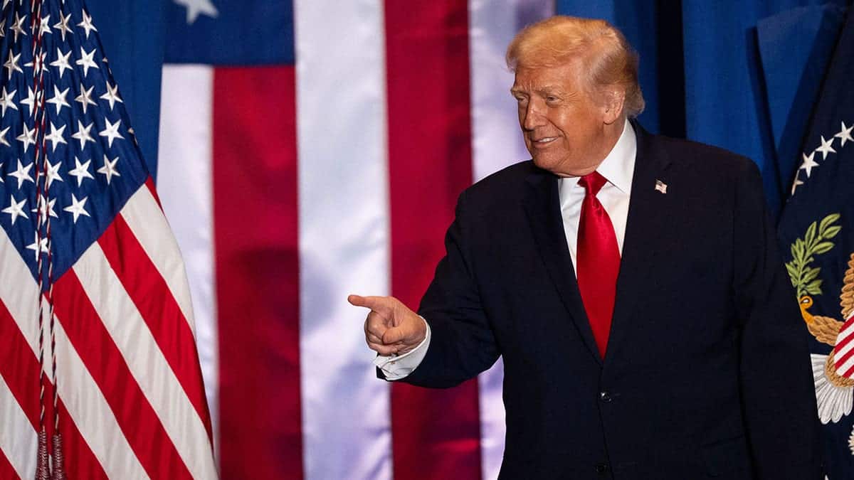 President Donald Trump speaking at the White House