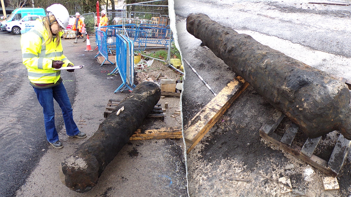 Split image of recovered cannon in Hull