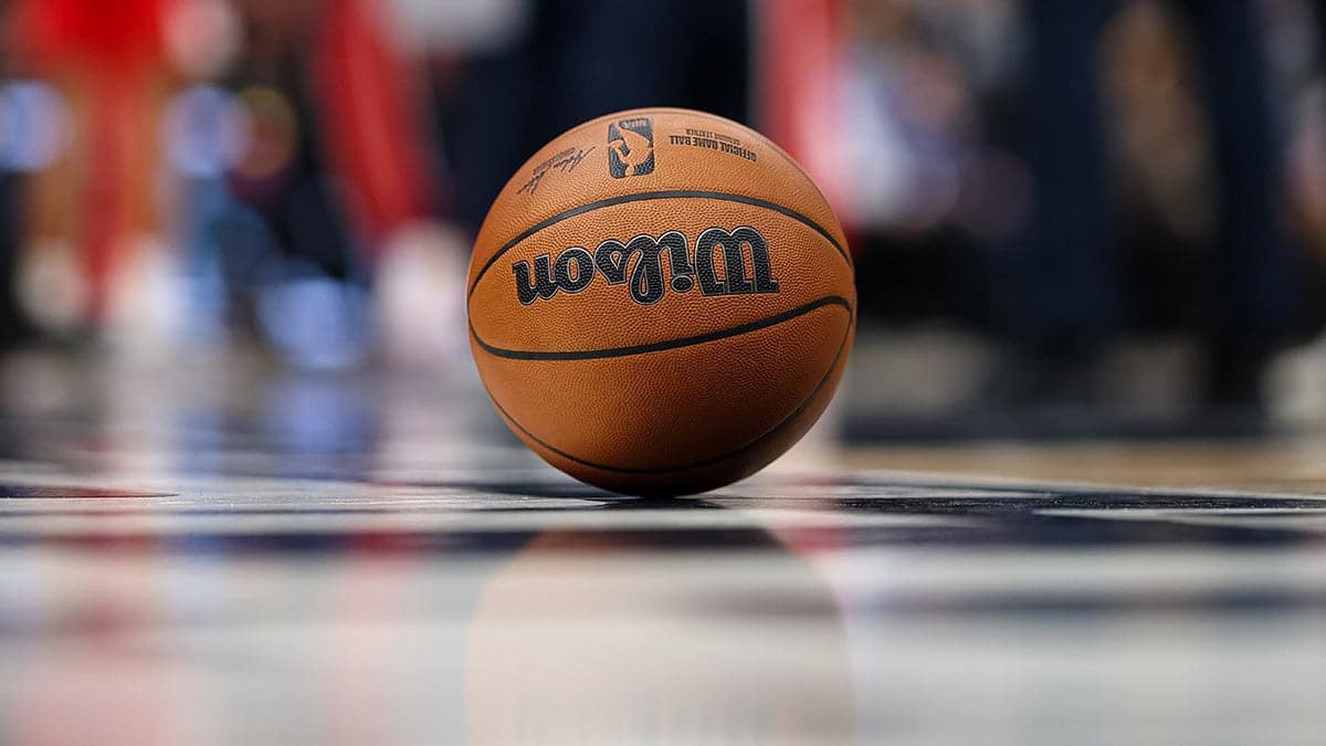 Wilson basketball on court during basketball game at Capital One Arena