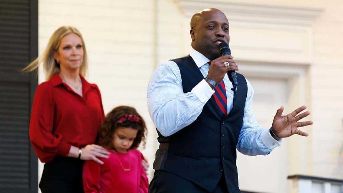 Rep. Wesley Hunt speaking at early voting kickoff event in Tomball, Texas