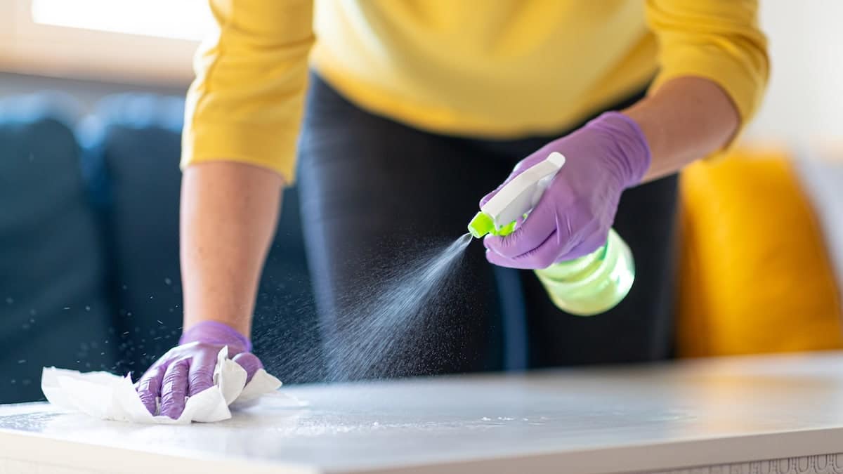 Woman cleaning kitchen counter