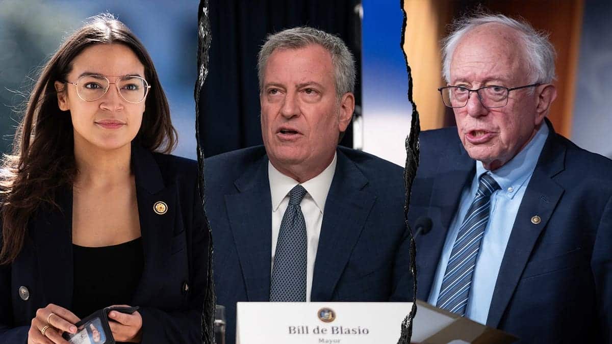 AOC, Bill De Blasio and Bernie Sanders