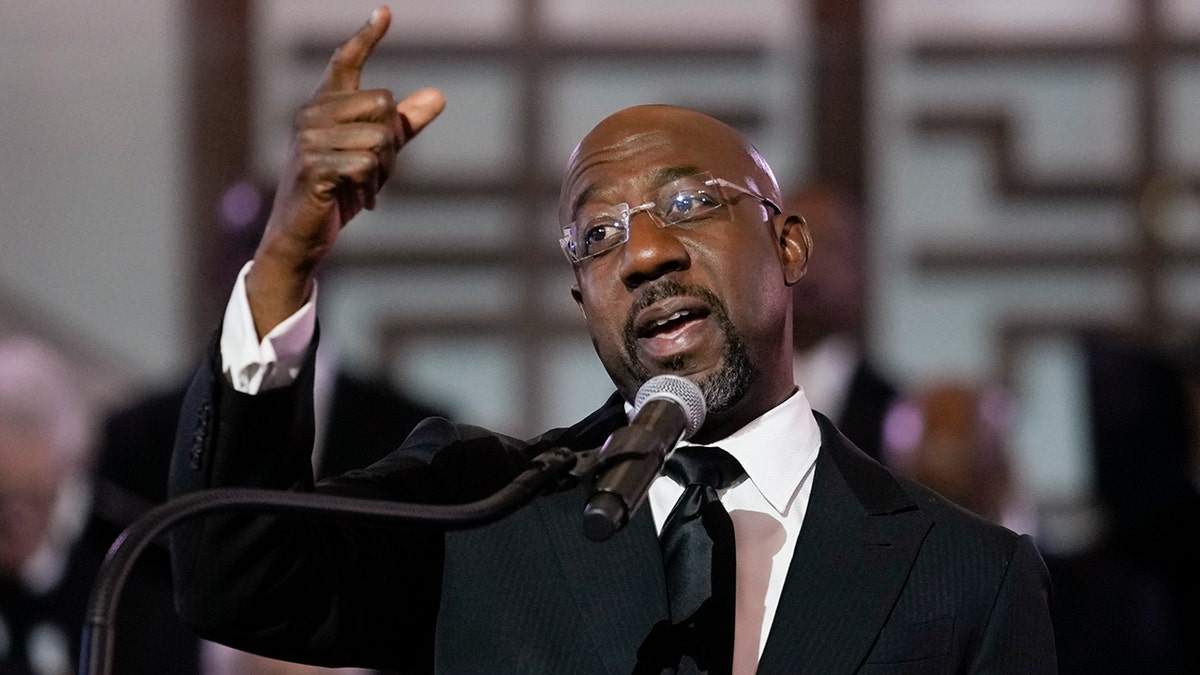 U.S. Sen. Raphael Warnock speaking at Ebenezer Baptist Church in Atlanta