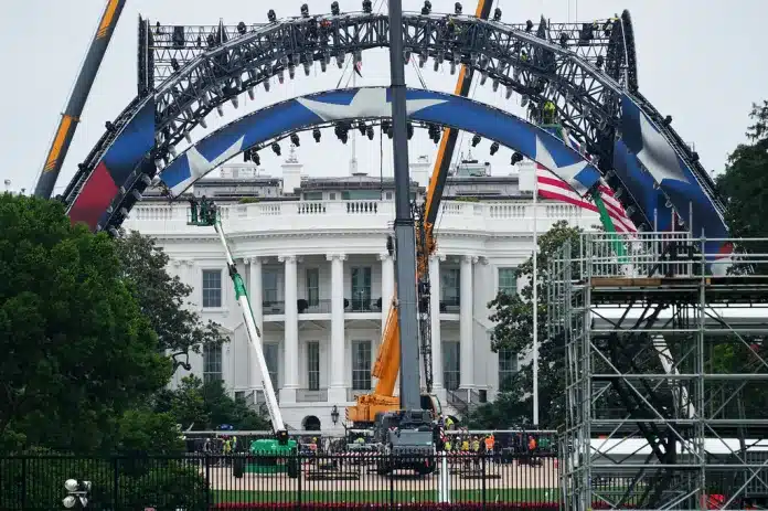 Construction continues at the White House to build a temporary structure for next month's UFC fight.