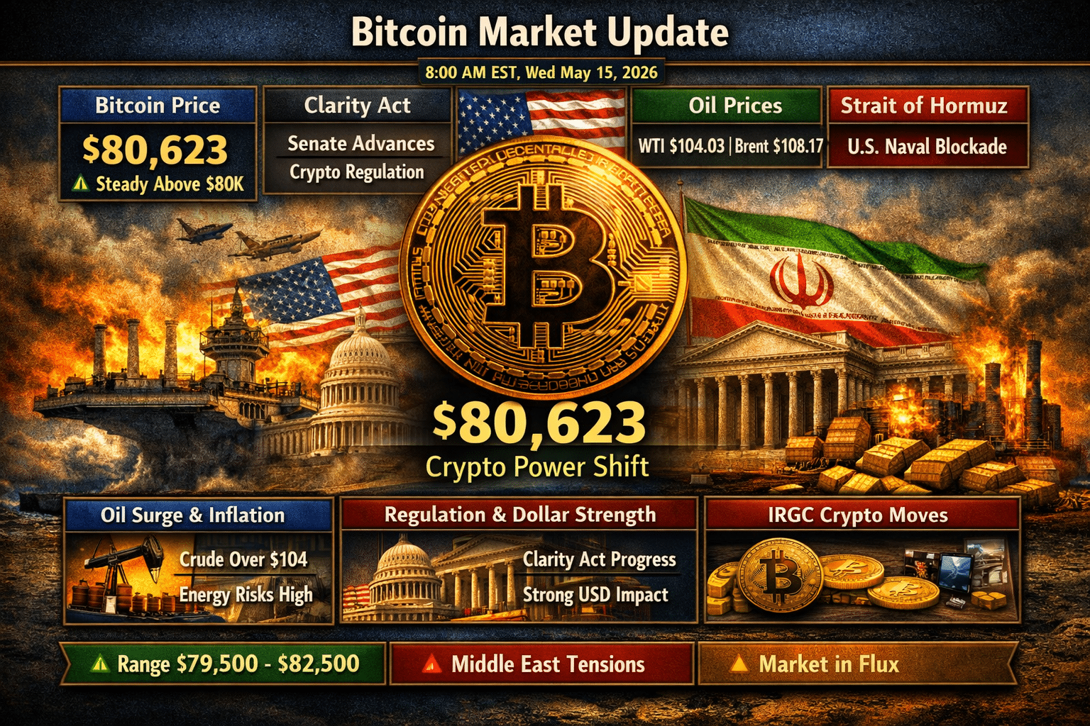 Bitcoin Holds $80K as Oil Tops $104 and the Clarity Act Shakes Up Crypto Power