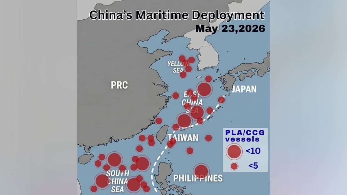 A Taiwanese graphic showing alleged Chinese ship deployments near Taiwan and the broader Indo-Pacific region.