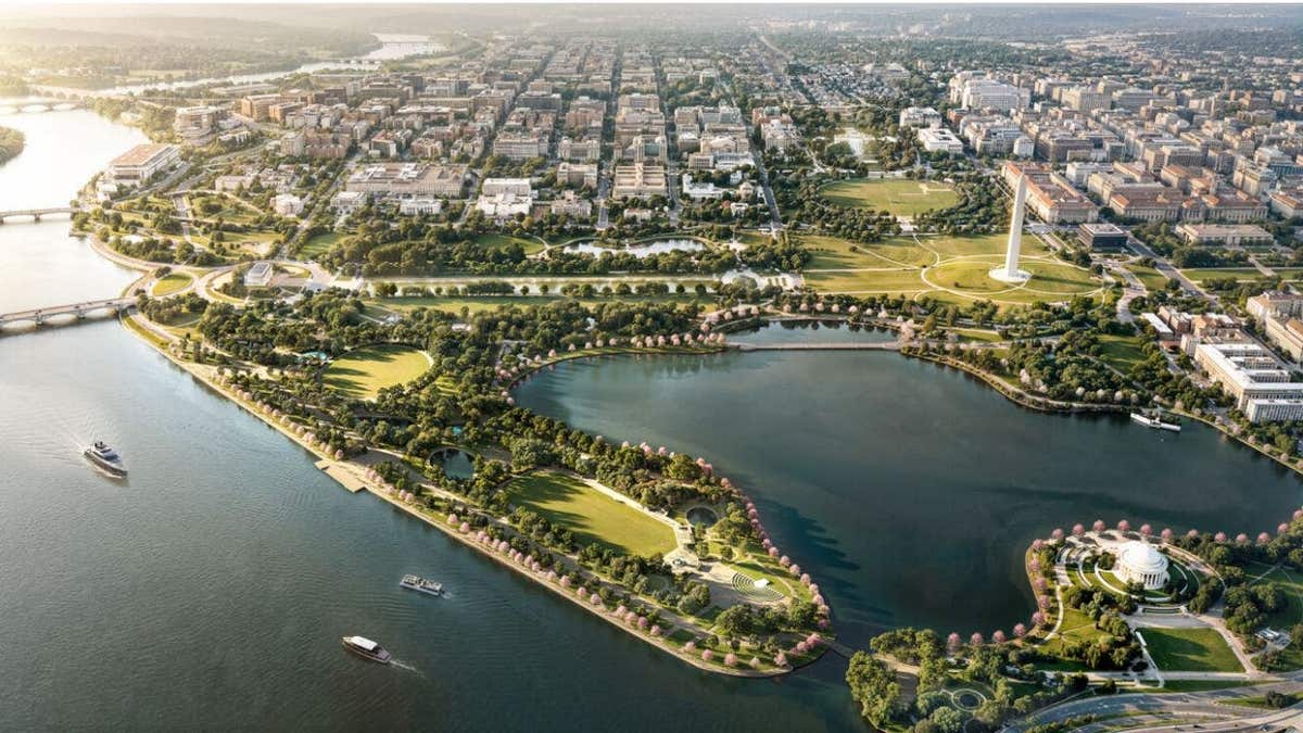 An aerial view of Washington D.C.'s West Potomac Park