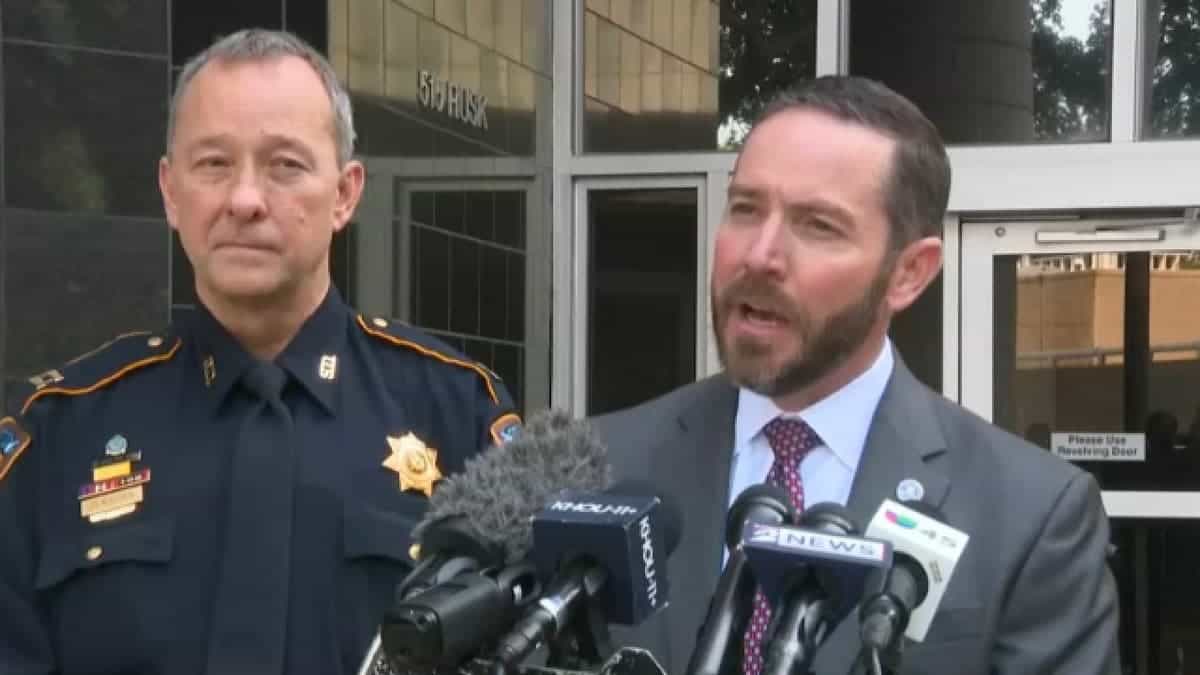 FBI Special Agent in Charge in Houston Jason Hudson briefs reporters