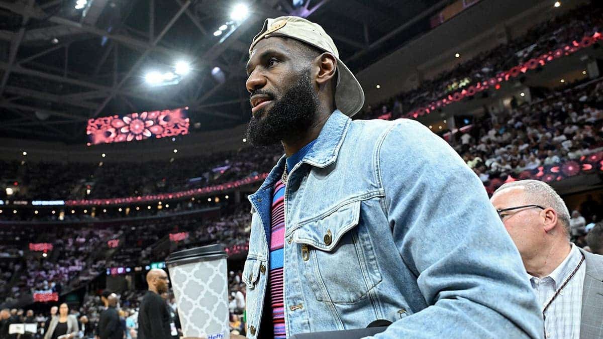 LeBron James attends an NBA playoff game in Cleveland, Ohio