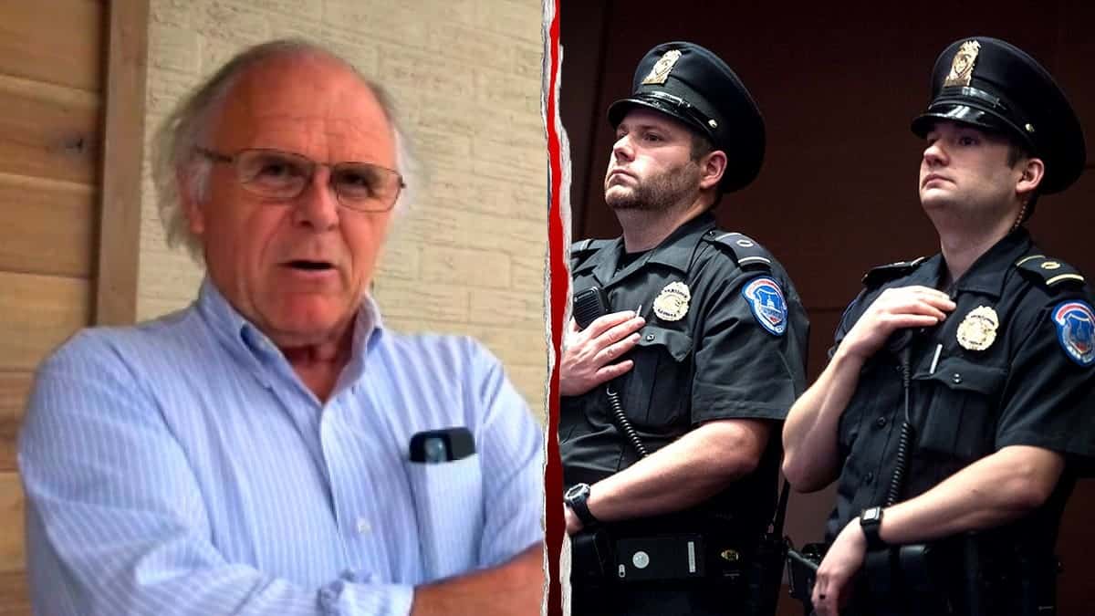 Mayor Ron Shinnick with split of police officers