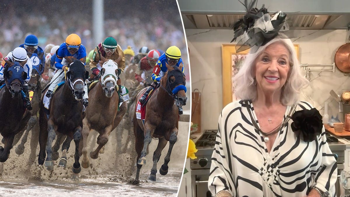 Split image of Kentucky Derby racing, Paula Deen smiling