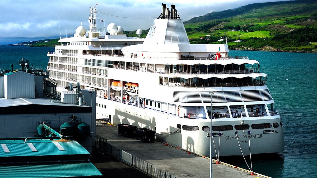 View of Silver Whisper docking in Iceland