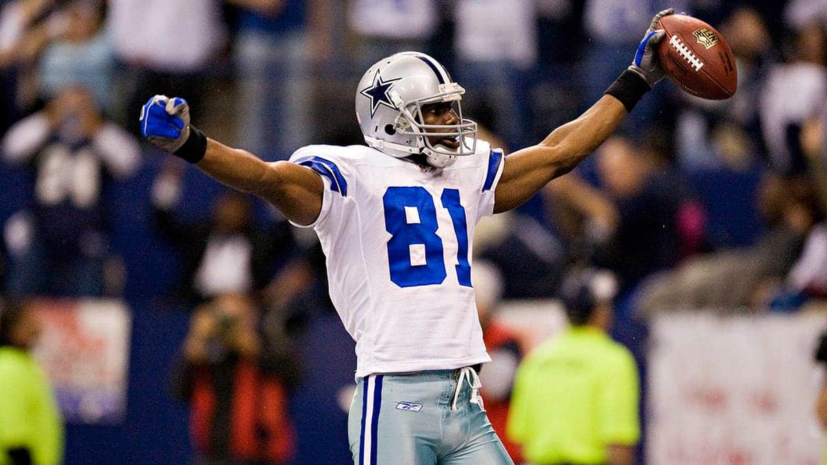 Terrell Owens celebrates after scoring a touchdown