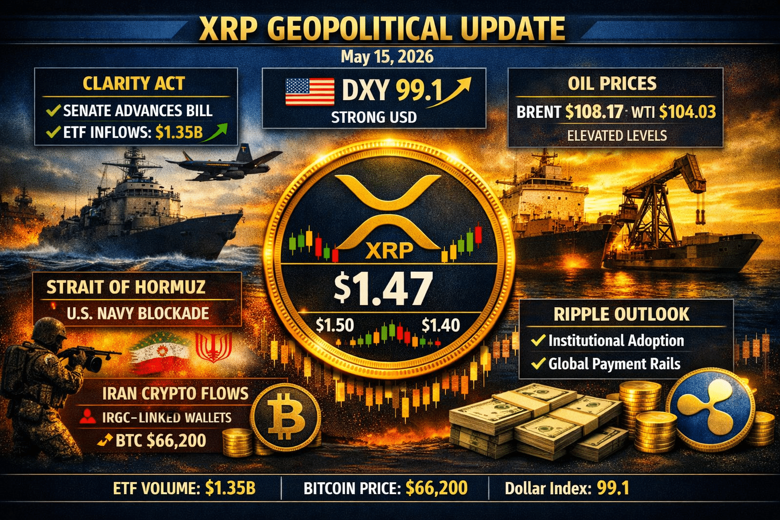 XRP Pops to $1.47 as CLARITY Act Rockets Forward and War Chokes the Strait of Hormuz