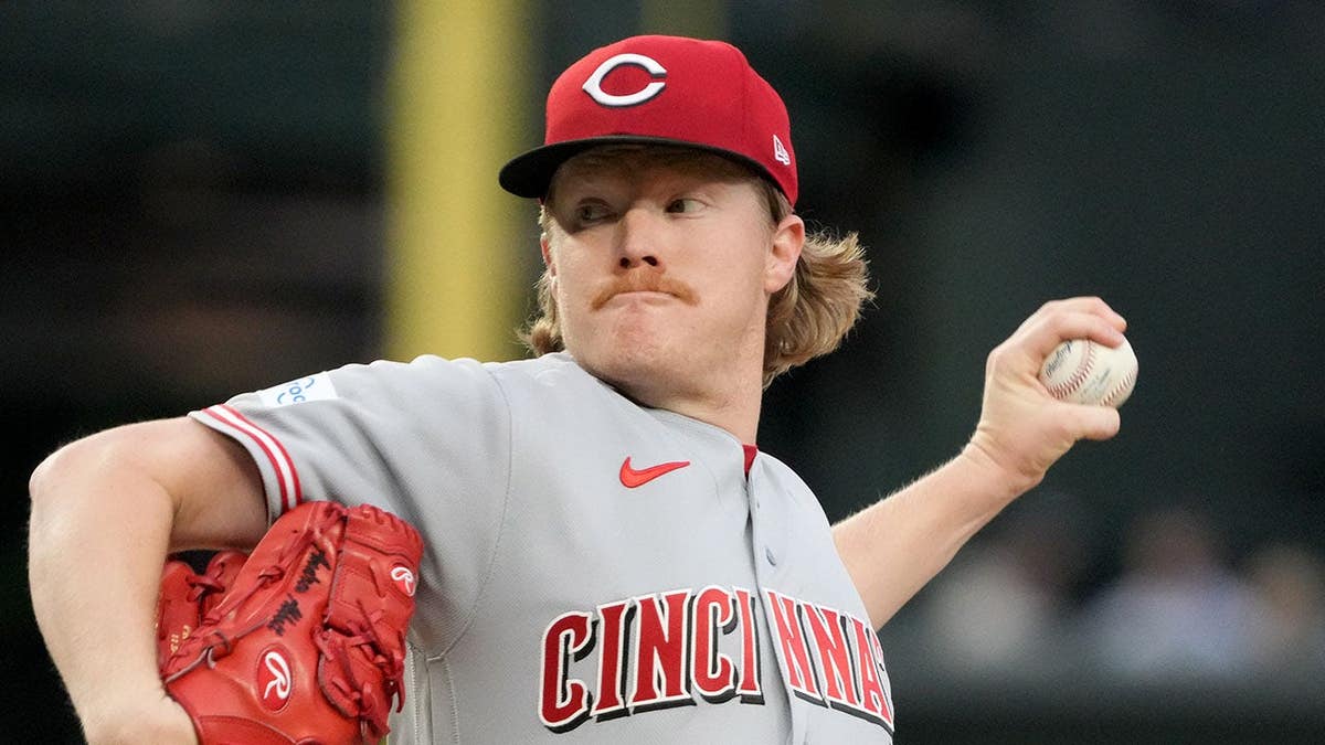 Cincinnati Reds pitcher Andrew Abbott throwing a pitch at Wrigley Field