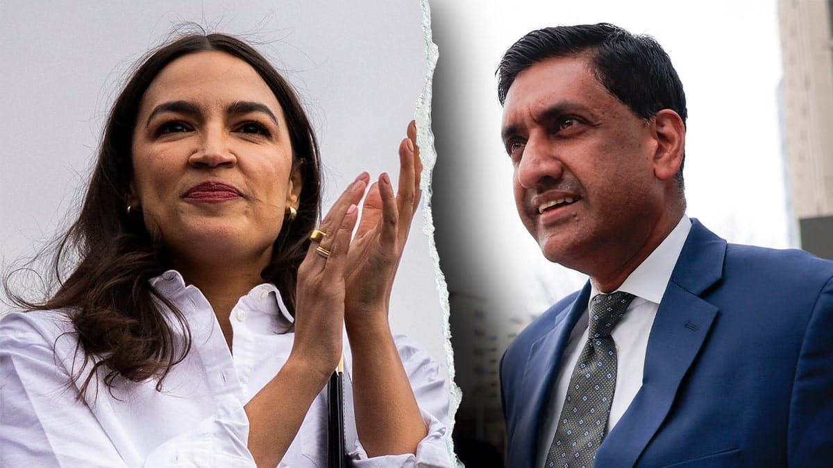 Split showing Reps. Alexandria Ocasio-Cortez and Ro Khanna