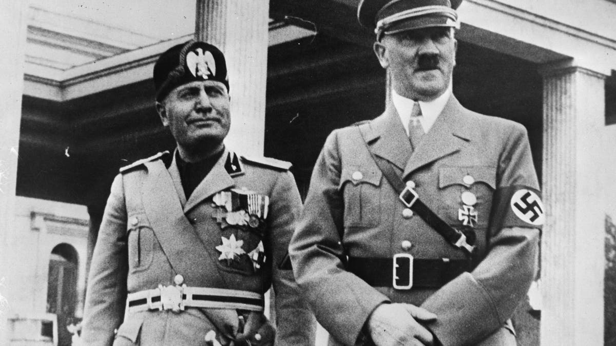 Benito Mussolini and Adolf Hitler standing together in Munich