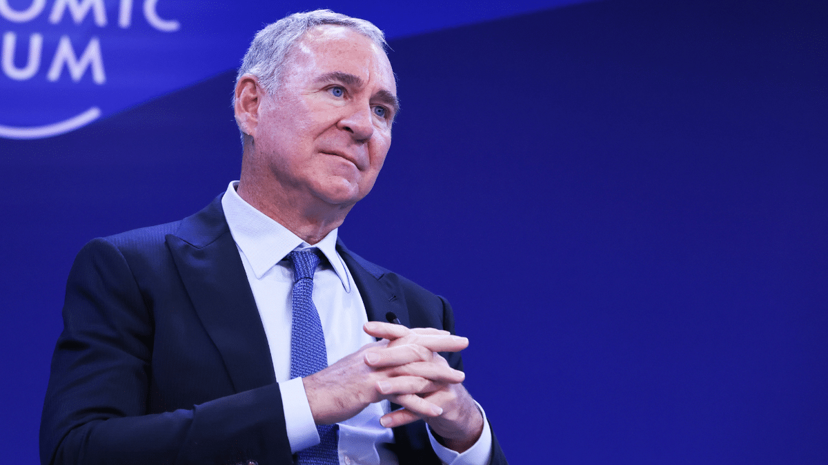 Billionaire Ken Griffin listens to a question from an audience member at the World Economic Forum in Davos.