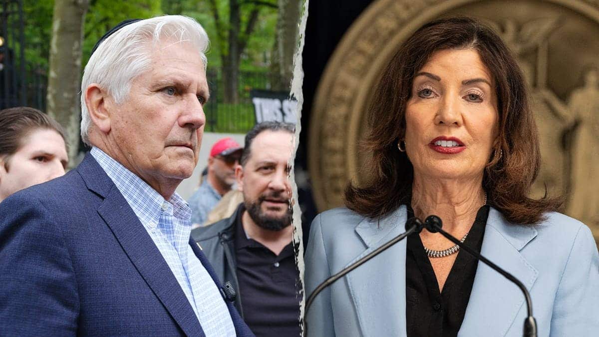 Bruce Blakeman and Kathy Hochul in a split image