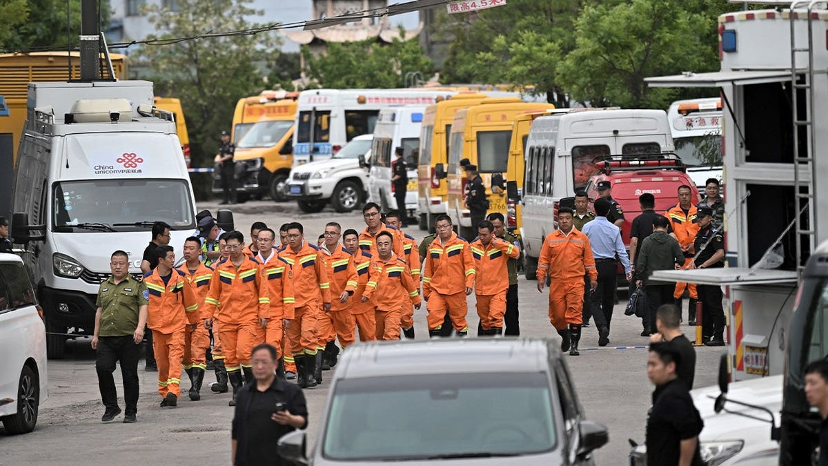 large group of first responders walking