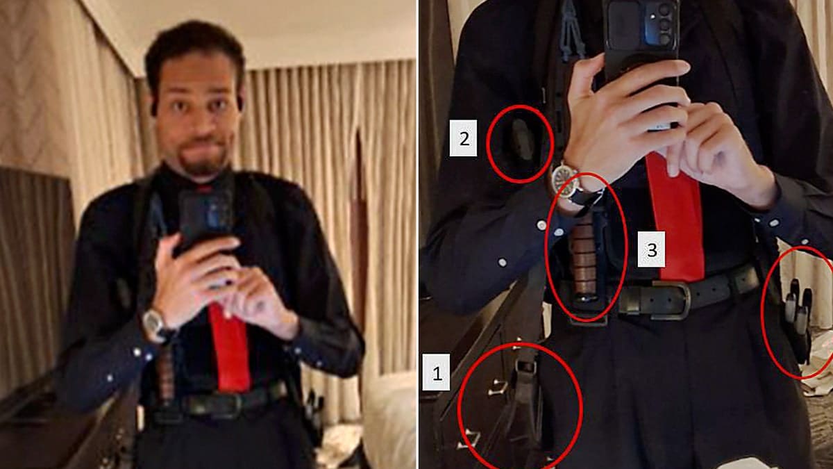 Cole Allen holding a weapon in a hotel room