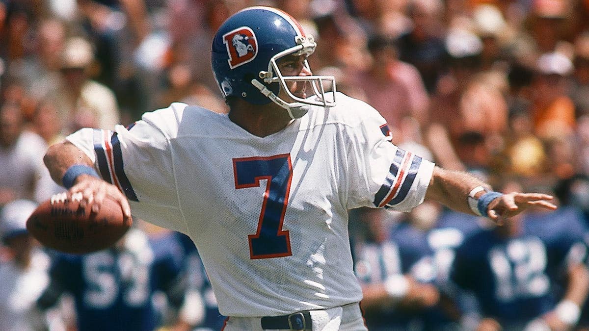 Denver Broncos quarterback Craig Morton throwing a pass during a preseason game at Mile High Stadium