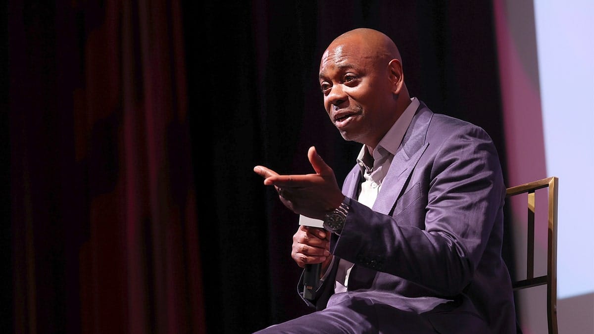Dave Chappelle speaking at the premiere of Live In Real Life at Martha's Vineyard Performing Arts Center